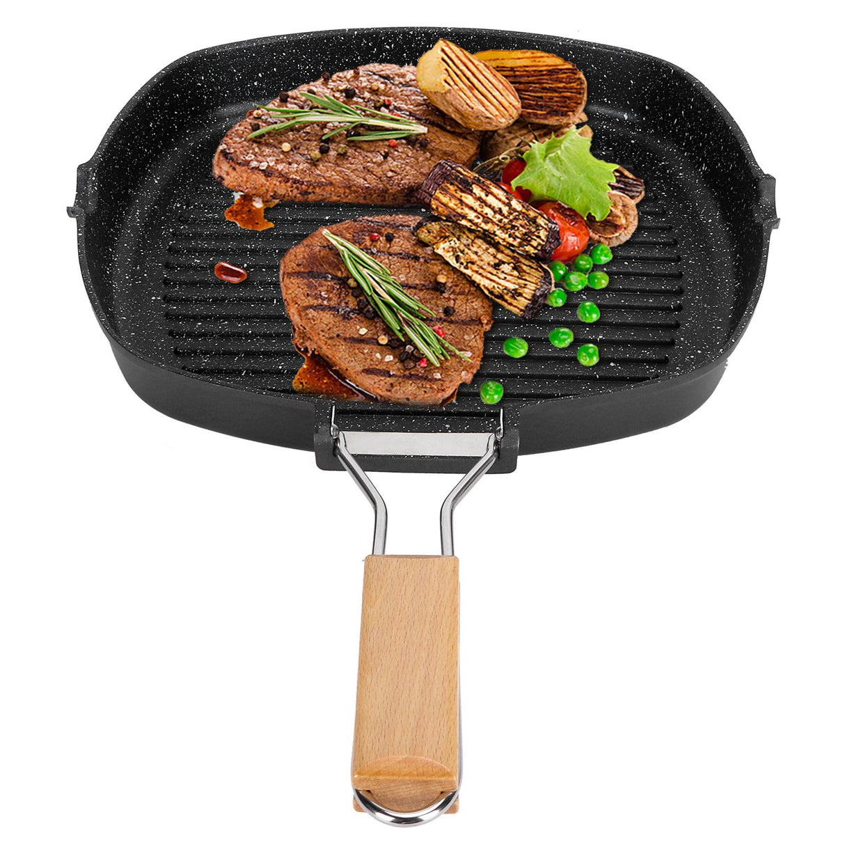 NonStick Practical Frying Pan Steak Skillet BBQ with Foldable Handle Kitchen Supplies(28cm )