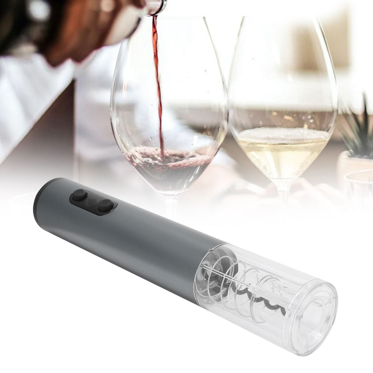 Electric Wine Bottle Opener Automatic Corkscrew W/Foil Cutter Pourer Vacuum StopperSilver Gray