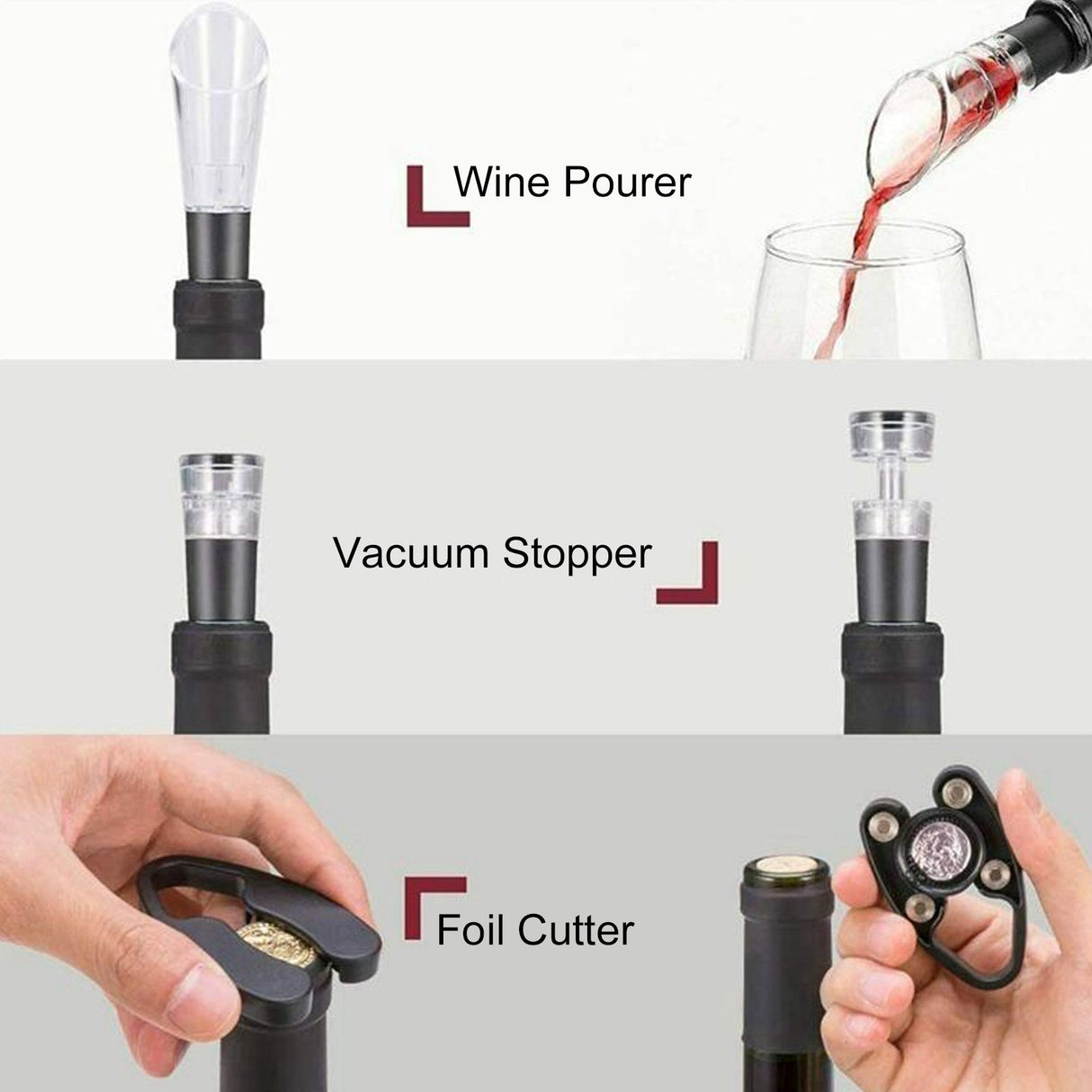Electric Wine Bottle Opener Automatic Corkscrew W/Foil Cutter Pourer Vacuum StopperSilver Gray