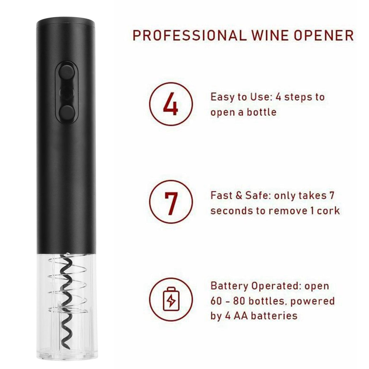Electric Wine Bottle Opener Automatic Corkscrew W/Foil Cutter Pourer Vacuum StopperSilver Gray