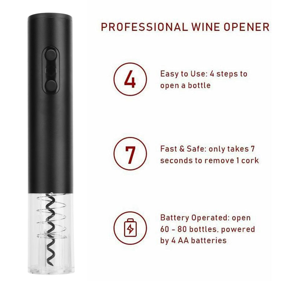 Electric Wine Bottle Opener Automatic Corkscrew W/Foil Cutter Pourer Vacuum StopperSilver Gray
