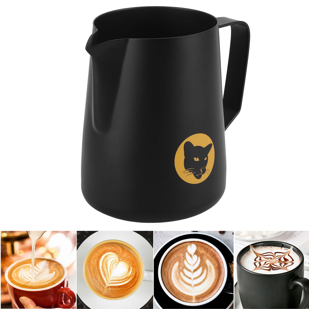 600ml Coffee Cup Mug Multi Purpose 304 Stainless Steel Milk Frothing Pitcher Black