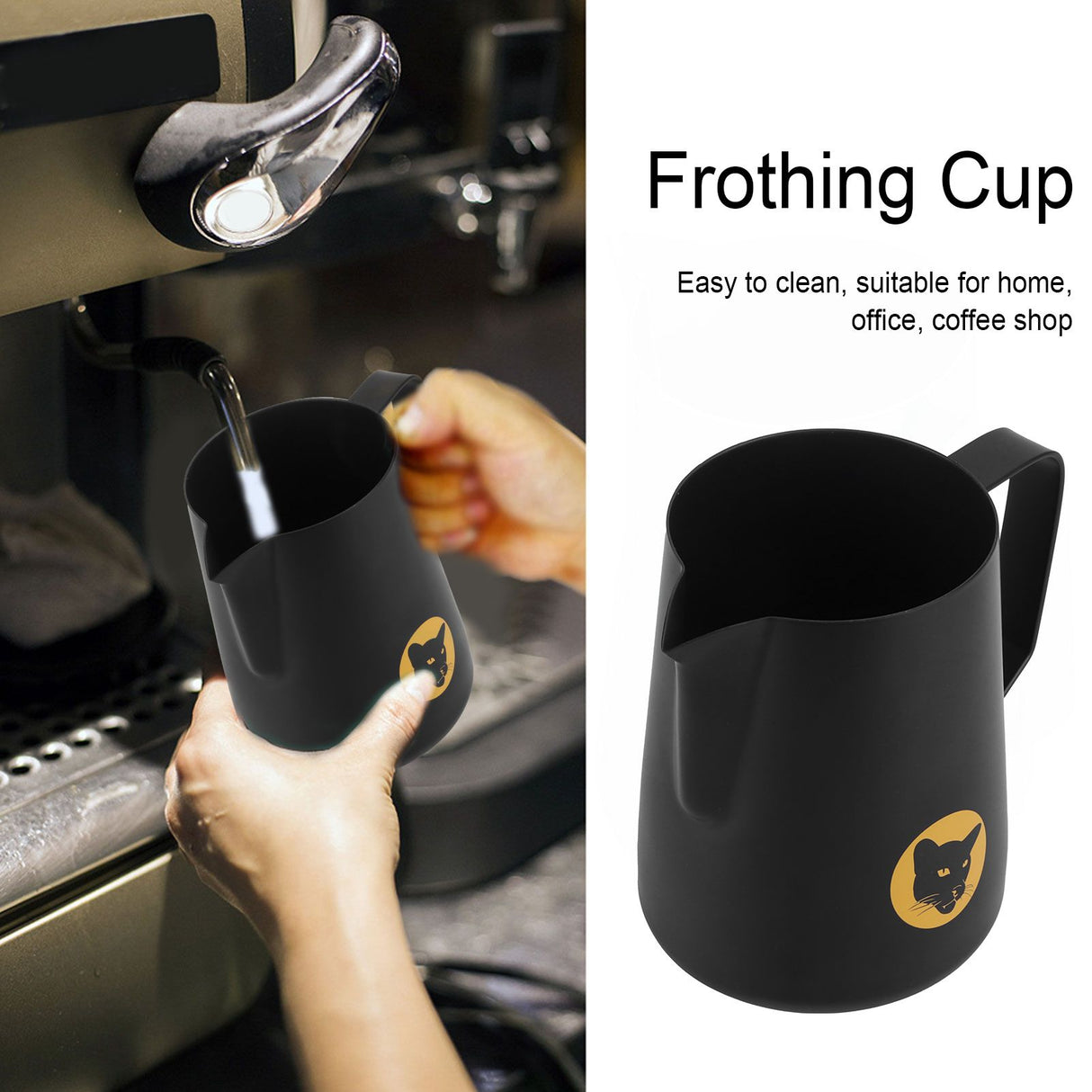 600ml Coffee Cup Mug Multi Purpose 304 Stainless Steel Milk Frothing Pitcher Black
