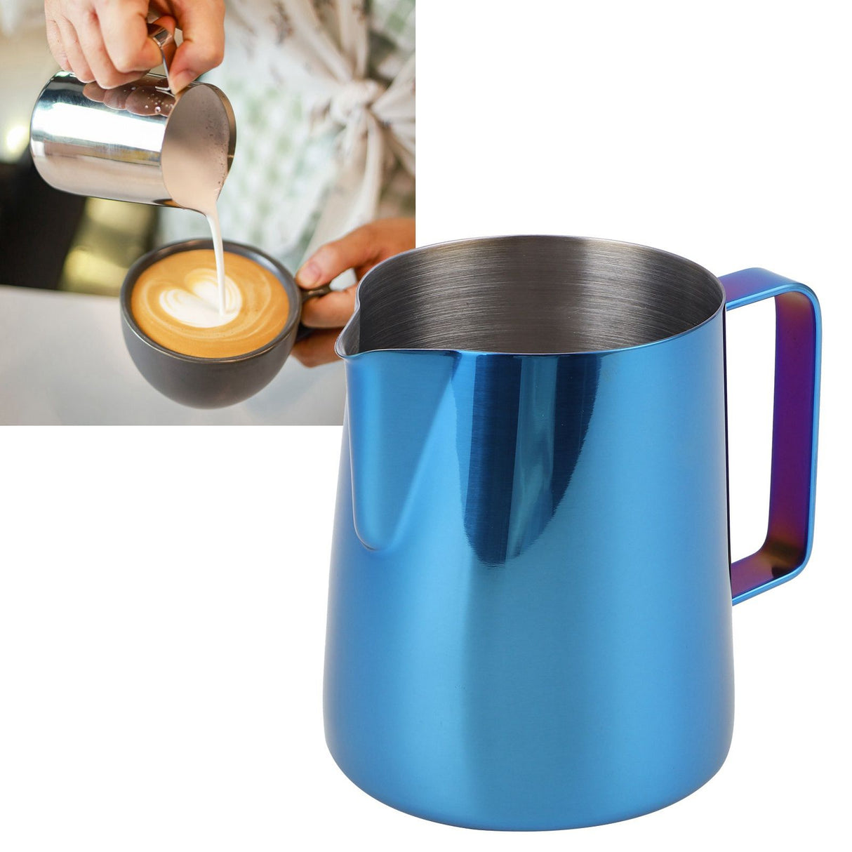 Coffee Art Pitcher Latte Milk Frothing Cup Pitcher Coffee Making Tool Supplies without Scale350ml Blue