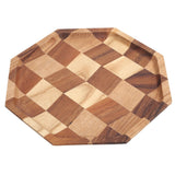 Grid Pattern Wood Plate Fruit Dishes Holder Tea Tray Dessert Dinner Bread Serving Tray24x24cm - Front View