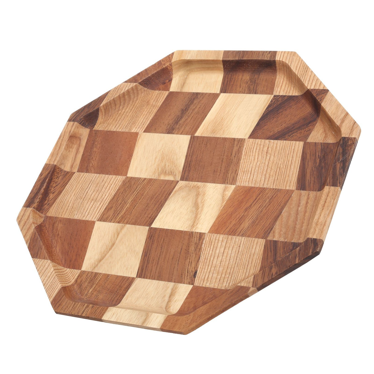 Grid Pattern Wood Plate Fruit Dishes Holder Tea Tray Dessert Dinner Bread Serving Tray24x24cm