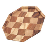 Grid Pattern Wood Plate Fruit Dishes Holder Tea Tray Dessert Dinner Bread Serving Tray24x24cm - Side View