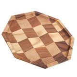 Grid Pattern Wood Plate Fruit Dishes Holder Tea Tray Dessert Dinner Bread Serving Tray24x24cm - Top-Down View