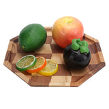 Grid Pattern Wood Plate Fruit Dishes Holder Tea Tray Dessert Dinner Bread Serving Tray24x24cm - Rear View