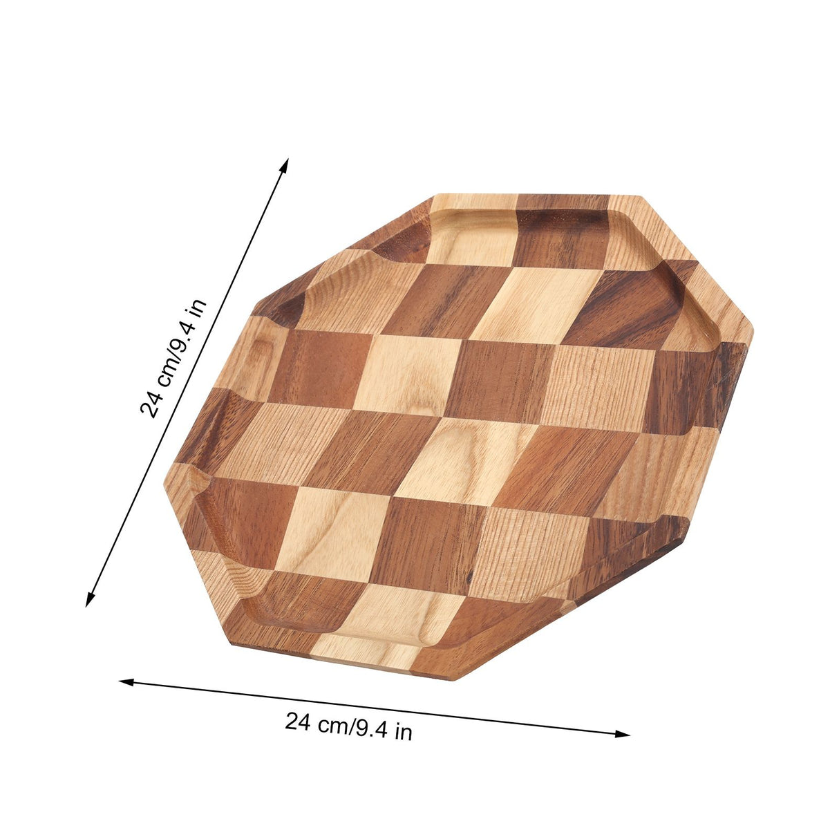 Grid Pattern Wood Plate Fruit Dishes Holder Tea Tray Dessert Dinner Bread Serving Tray24x24cm