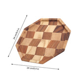 Grid Pattern Wood Plate Fruit Dishes Holder Tea Tray Dessert Dinner Bread Serving Tray24x24cm - Extra Image