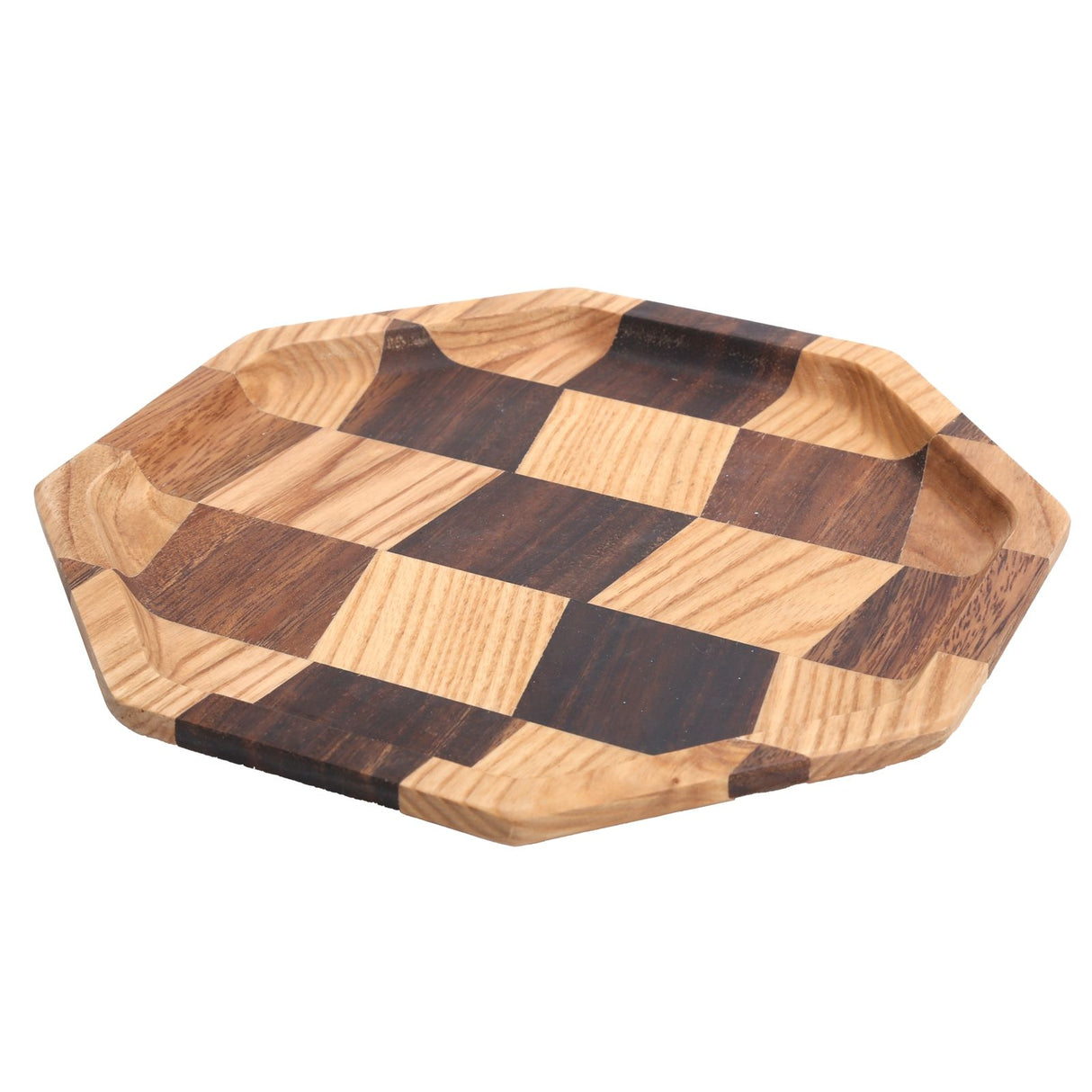 Grid Pattern Wood Plate Fruit Dishes Holder Tea Tray Dessert Dinner Bread Serving Tray20x20cm