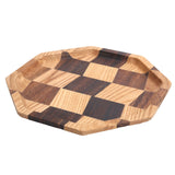 Grid Pattern Wood Plate Fruit Dishes Holder Tea Tray Dessert Dinner Bread Serving Tray20x20cm - 45-Degree Angle