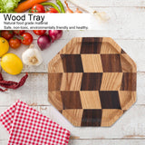 Grid Pattern Wood Plate Fruit Dishes Holder Tea Tray Dessert Dinner Bread Serving Tray20x20cm - Extra Image