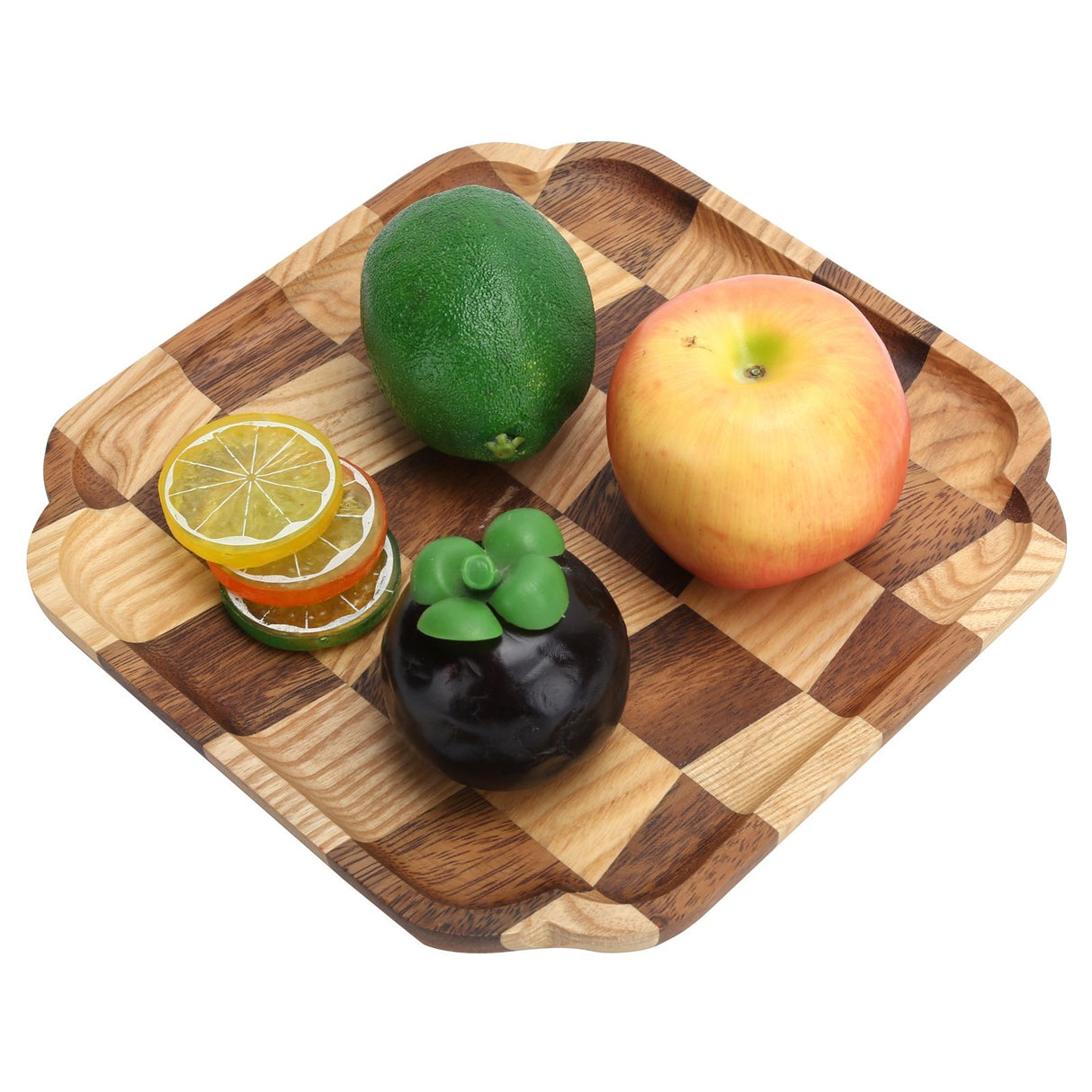 Wooden Pan Tea Tray Dish Bowl Fruit Salad Bread Serving Plate Kitchen Tableware25x25cm