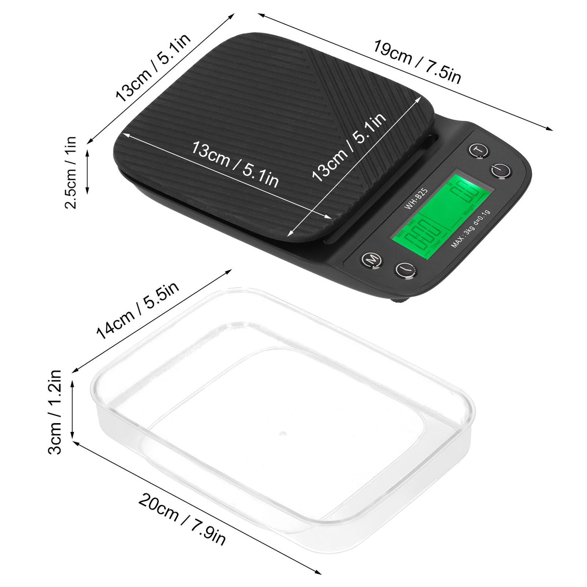 Coffee Kitchen Scale with Timer Food Baking 3KG Maximum Load LED Display Electronic Timing