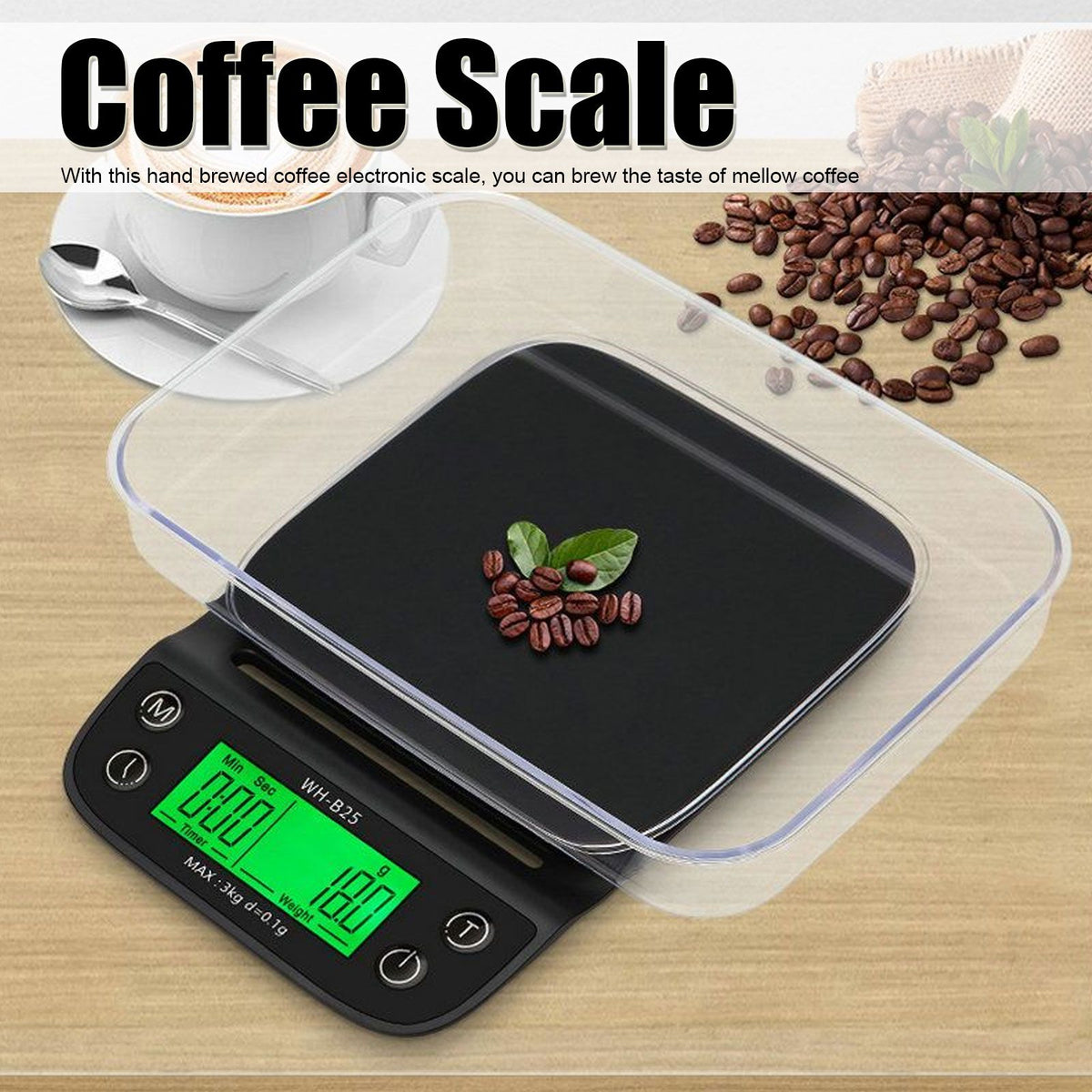 Coffee Kitchen Scale with Timer Food Baking 3KG Maximum Load LED Display Electronic Timing