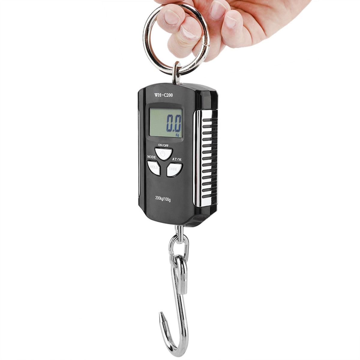 Portable Electronic Hanging Scale Digital LCD Backlit Display kg/lb/JIN 200KG W/HookSilver Frame
