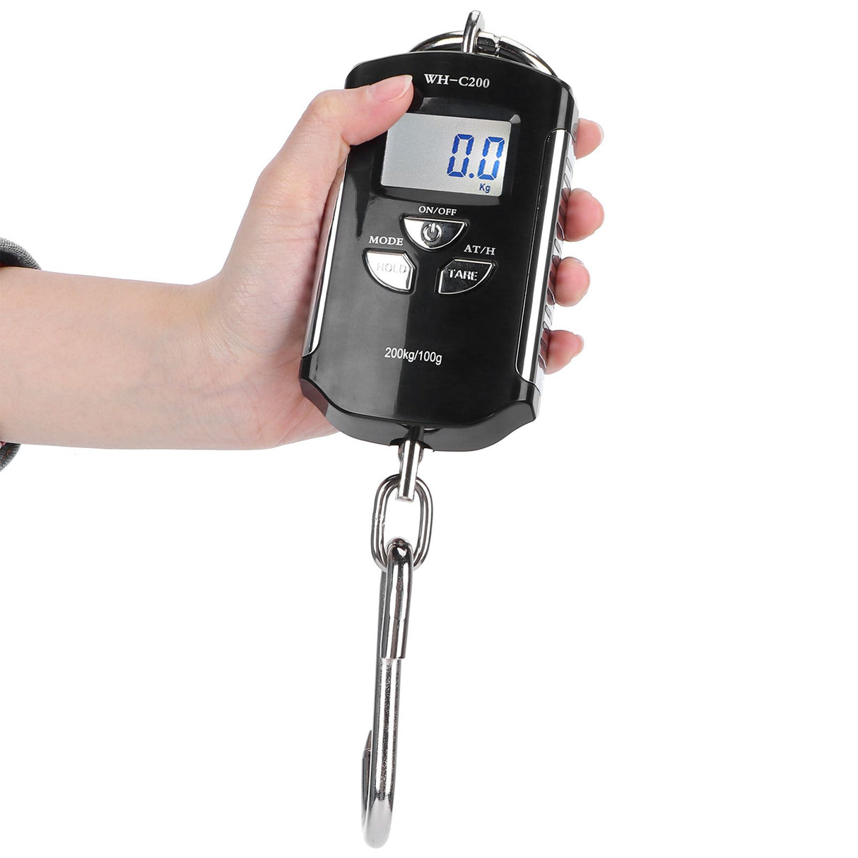 Portable Electronic Hanging Scale Digital LCD Backlit Display kg/lb/JIN 200KG W/HookSilver Frame