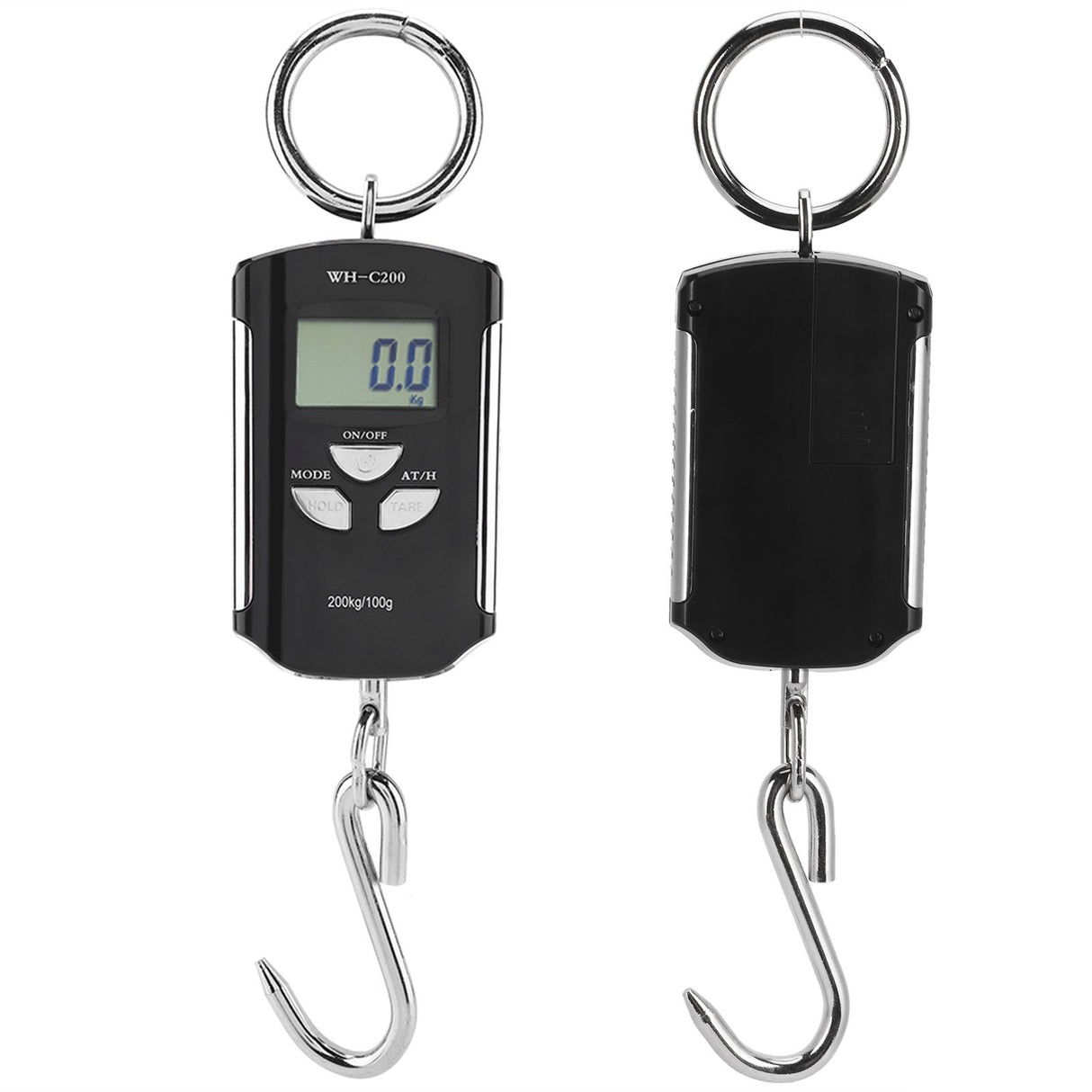 Portable Electronic Hanging Scale Digital LCD Backlit Display kg/lb/JIN 200KG W/HookSilver Frame