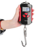 Portable Electronic Hanging Scale Digital LCD Backlit Display kg/lb/JIN 200KG W/HookRed Frame - Top-Down View