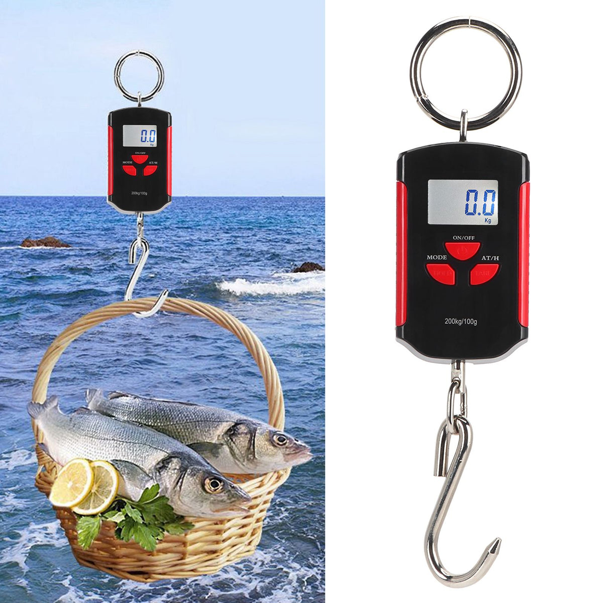Portable Electronic Hanging Scale Digital LCD Backlit Display kg/lb/JIN 200KG W/HookRed Frame