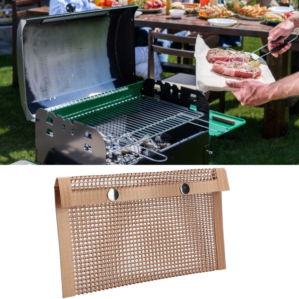 Non‑Stick Barbecue Baking Grilling PTFE Bag Heat‑Resistant Reusable Mesh for Picnic