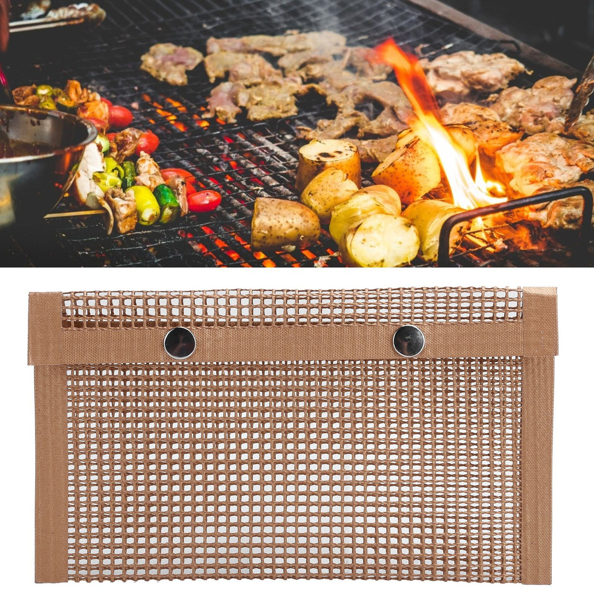 Non‑Stick Barbecue Baking Grilling PTFE Bag Heat‑Resistant Reusable Mesh for Picnic