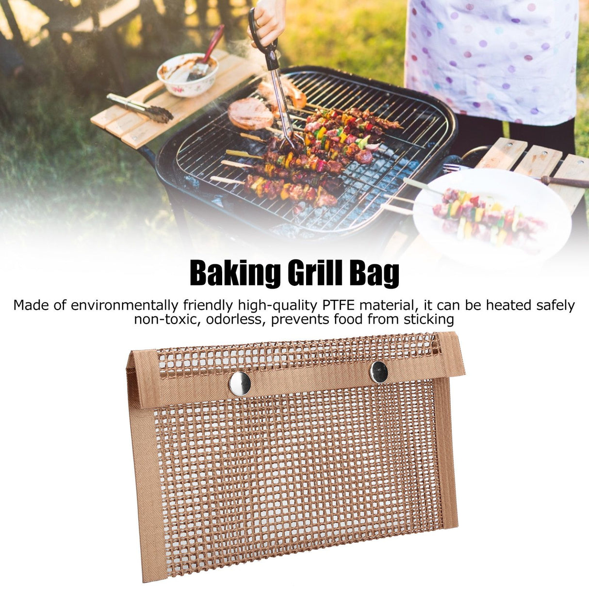 Non‑Stick Barbecue Baking Grilling PTFE Bag Heat‑Resistant Reusable Mesh for Picnic