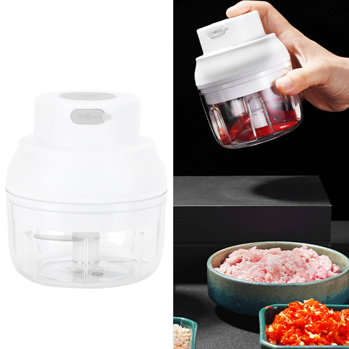100ml USB Vegetable Cutter Mini Garlic Crusher Chopper Electric Garlic Masher Cooking AccessoryWhite