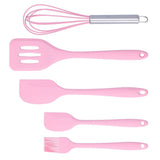 Cooking Spatula Set Silicone Baking Scraper Heat Resistant Egg Beater Kitchen Utensil(Pink )