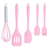 Cooking Spatula Set Silicone Baking Scraper Heat Resistant Egg Beater Kitchen Utensil(Pink )