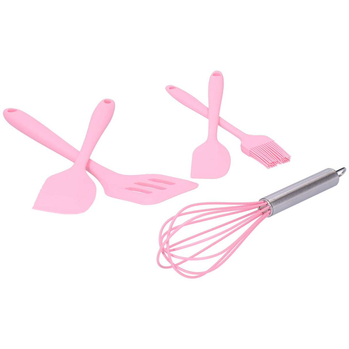 Cooking Spatula Set Silicone Baking Scraper Heat Resistant Egg Beater Kitchen Utensil(Pink )