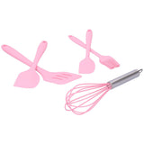Cooking Spatula Set Silicone Baking Scraper Heat Resistant Egg Beater Kitchen Utensil(Pink )