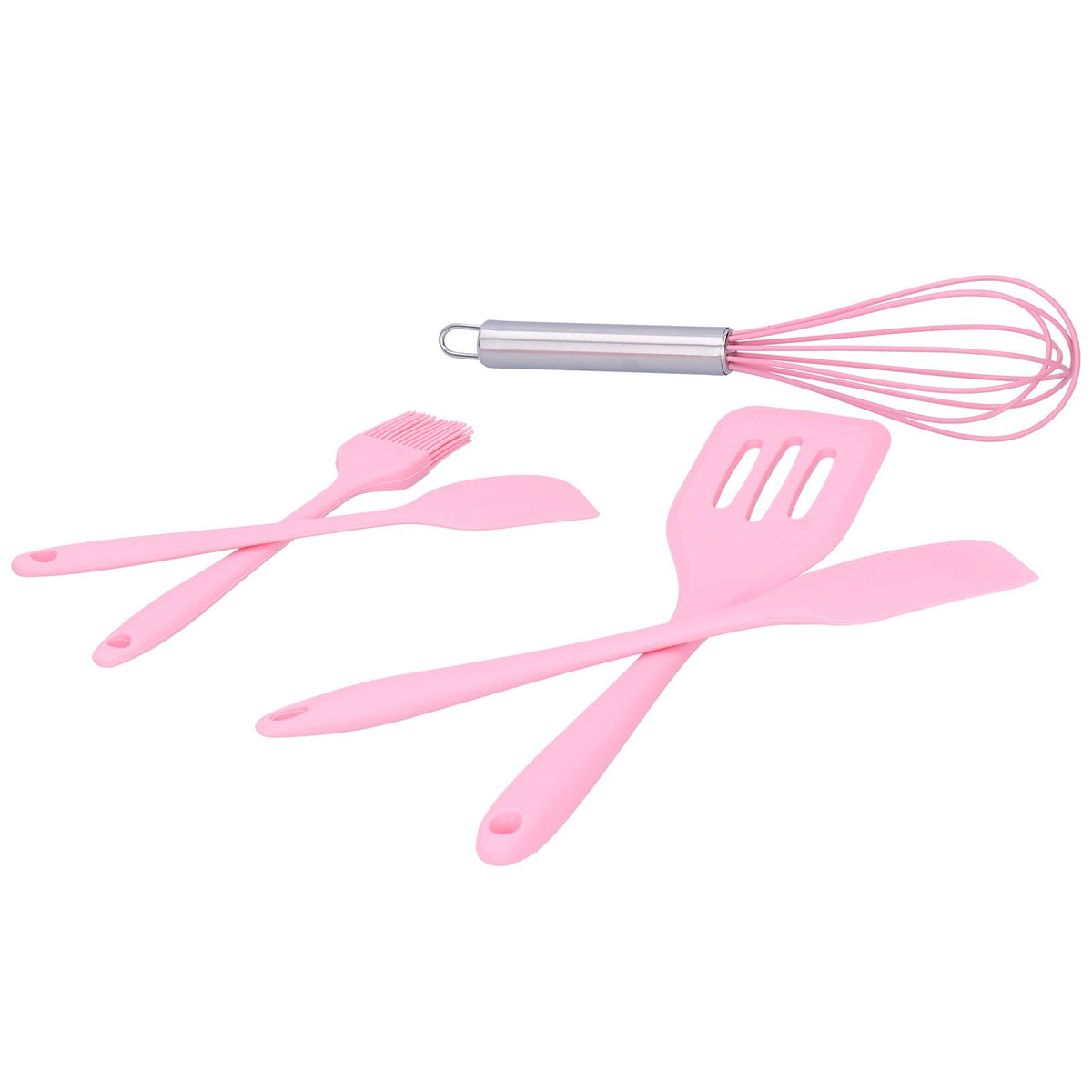 Cooking Spatula Set Silicone Baking Scraper Heat Resistant Egg Beater Kitchen Utensil(Pink )