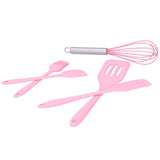 Cooking Spatula Set Silicone Baking Scraper Heat Resistant Egg Beater Kitchen Utensil(Pink ) - Rear View