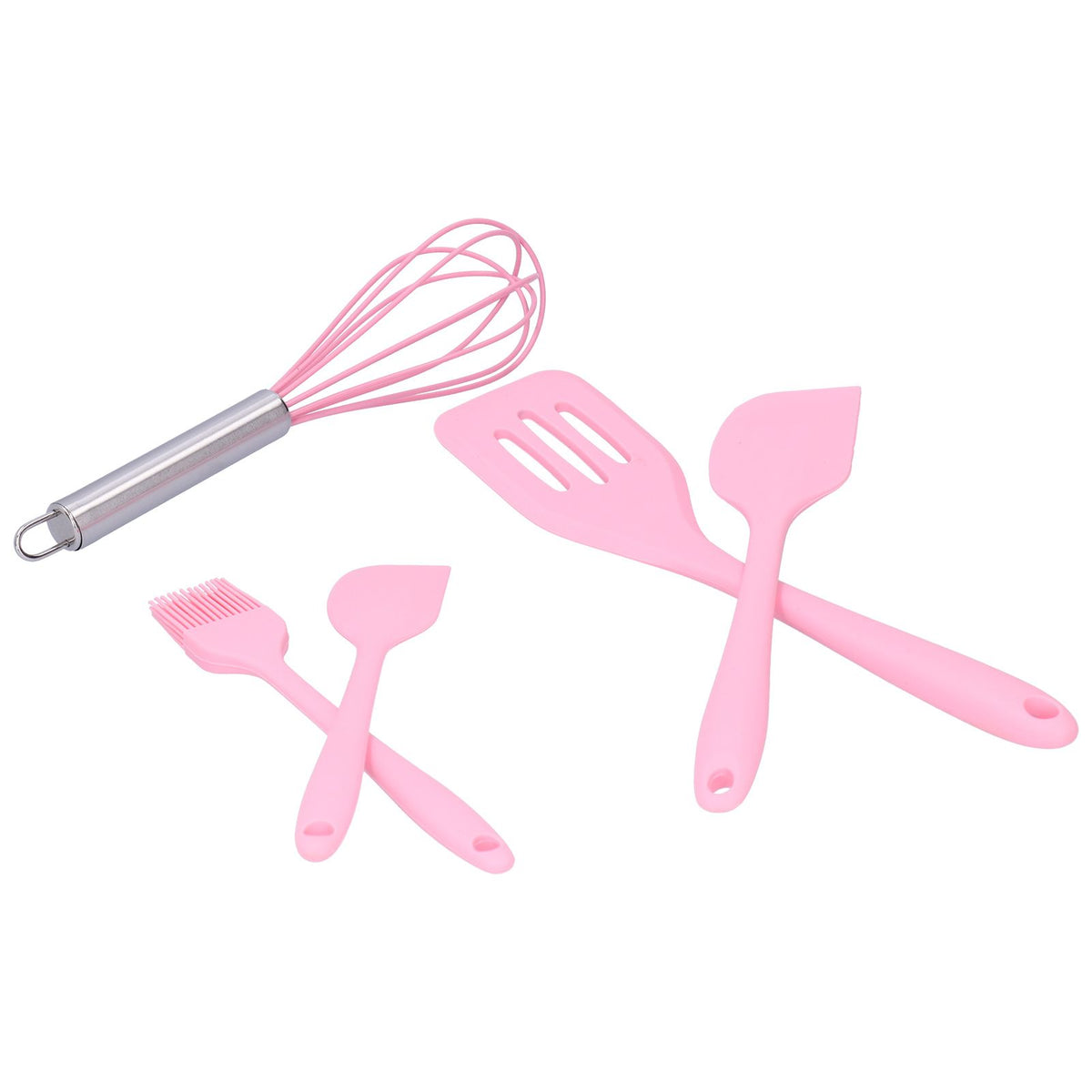 Cooking Spatula Set Silicone Baking Scraper Heat Resistant Egg Beater Kitchen Utensil(Pink )