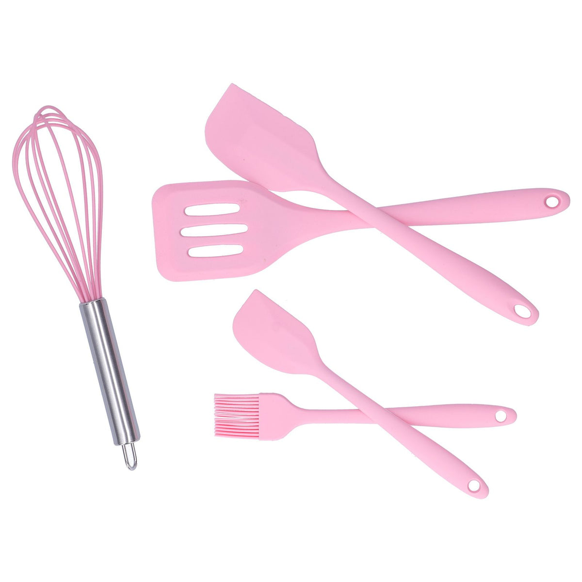 Cooking Spatula Set Silicone Baking Scraper Heat Resistant Egg Beater Kitchen Utensil(Pink )