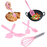 Cooking Spatula Set Silicone Baking Scraper Heat Resistant Egg Beater Kitchen Utensil(Pink )