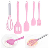 Cooking Spatula Set Silicone Baking Scraper Heat Resistant Egg Beater Kitchen Utensil(Pink )