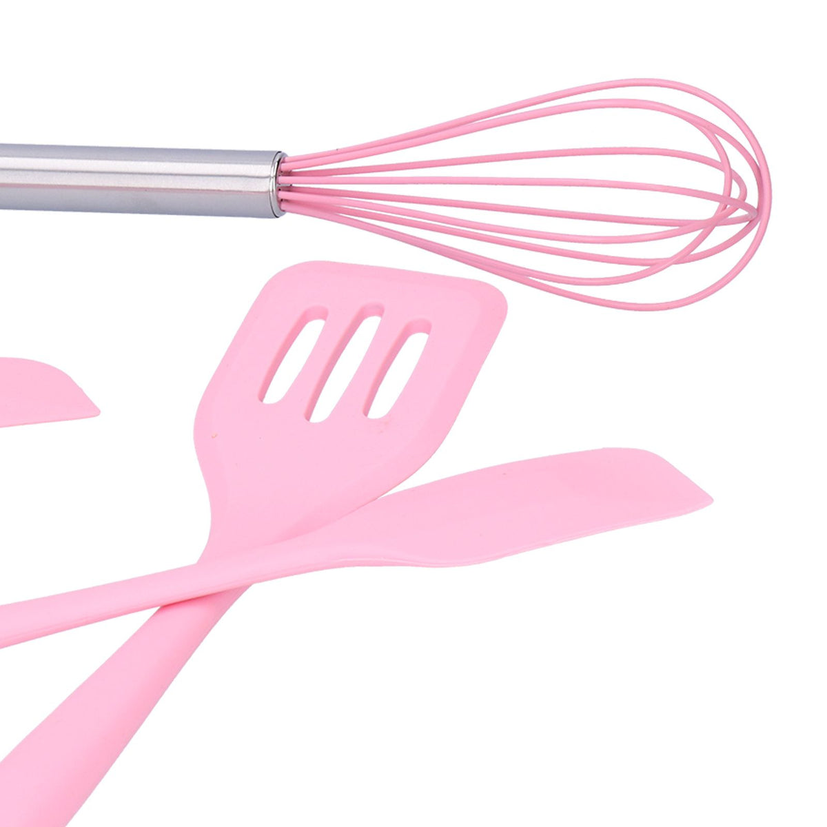 Cooking Spatula Set Silicone Baking Scraper Heat Resistant Egg Beater Kitchen Utensil(Pink )
