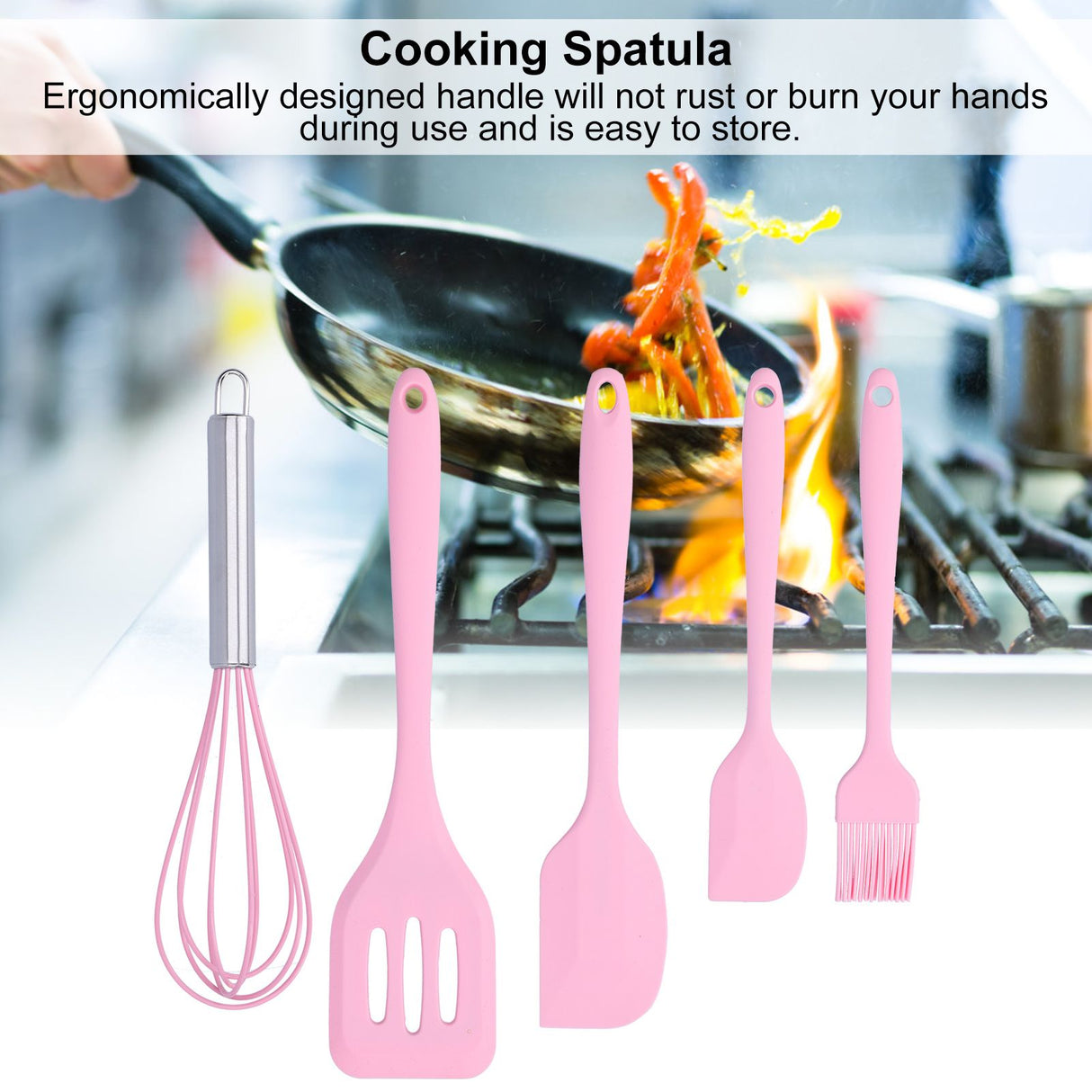 Cooking Spatula Set Silicone Baking Scraper Heat Resistant Egg Beater Kitchen Utensil(Pink )