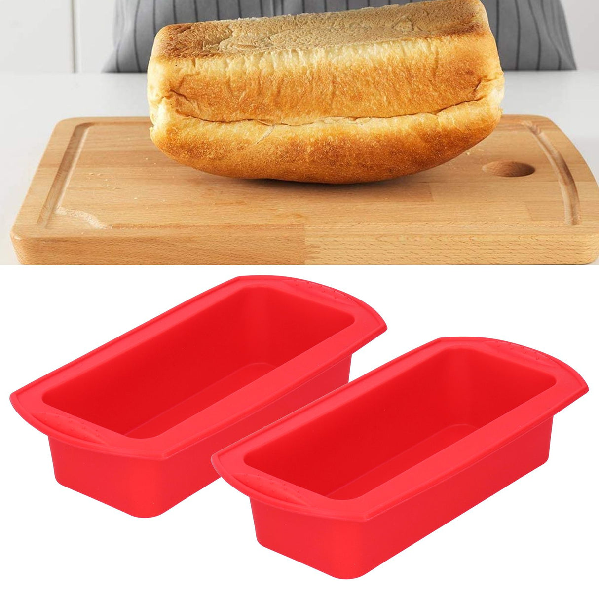 2Pcs Rectangle Silicone Cake Pan Bread Mold Baking Tool 2lb Cake Moulds Accessory Red