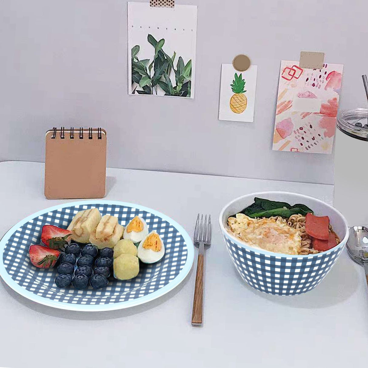 Imitation Porcelain Plate Bowl Set Fruit Salad Dessert Dish Tableware for Kitchen