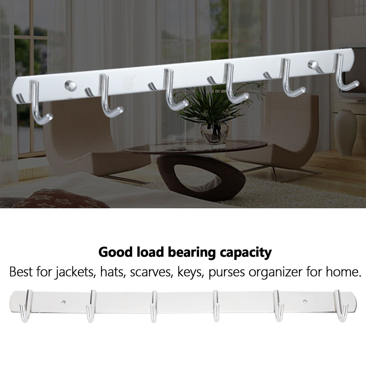 Stainless Steel Towel Hook Storage Rack Hanger with 6 Hooks for Kitchen Living Room Supplies