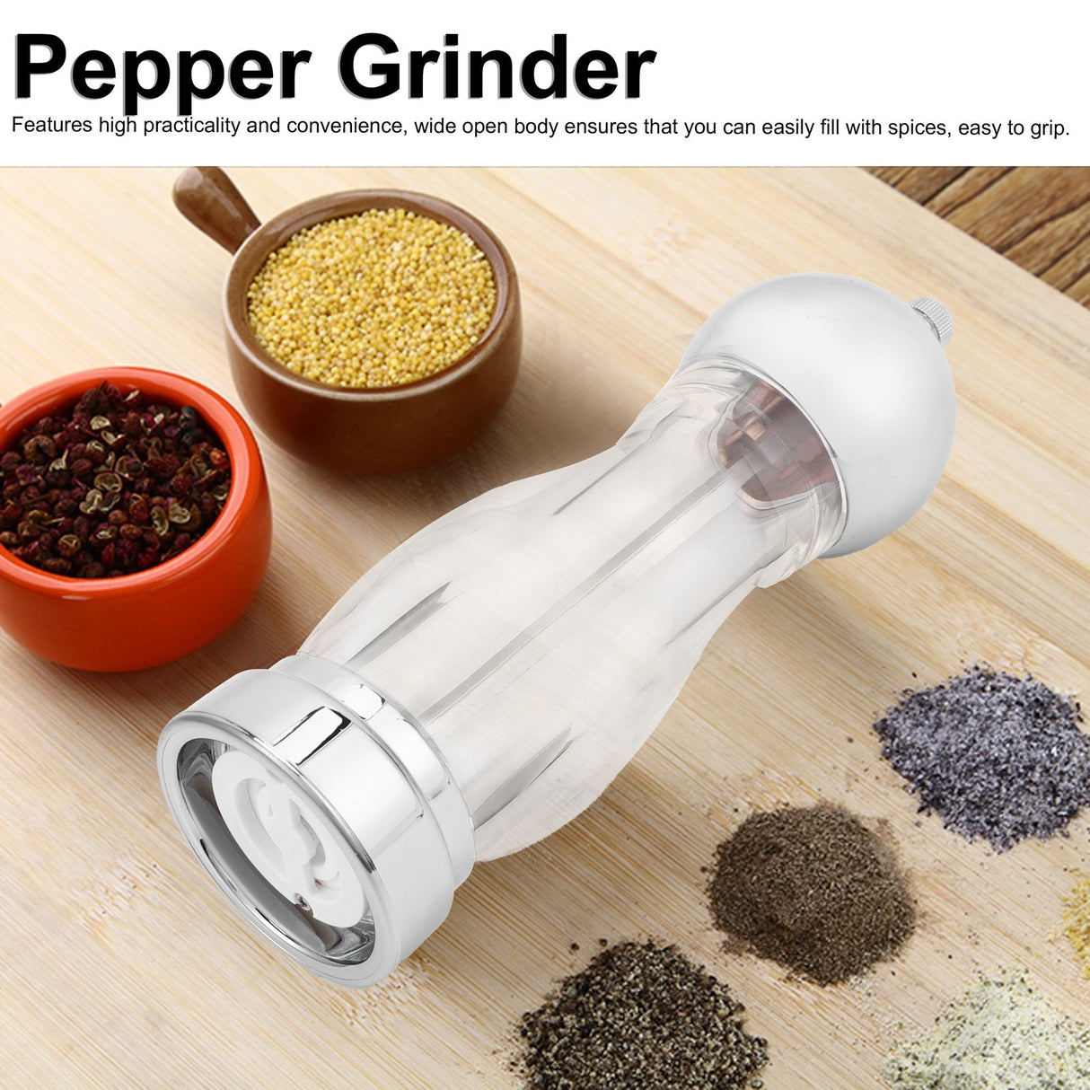 Salt Pepper Grinder Manual Seasoning Mill Shaker Round Acrylic Spice Jars Kitchen UtensilsSmall