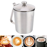 Coffee Latte Cup Thicken 304 Stainless Steel Measuring cup Milk Frothing Jug with Scale Cover500ml with Cover - Extra Image
