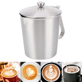 Coffee Latte Cup Thicken 304 Stainless Steel Measuring cup Milk Frothing Jug with Scale Cover1000ml with Cover