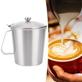 Coffee Latte Cup Thicken 304 Stainless Steel Measuring cup Milk Frothing Jug with Scale Cover1000ml with Cover - Extra Image