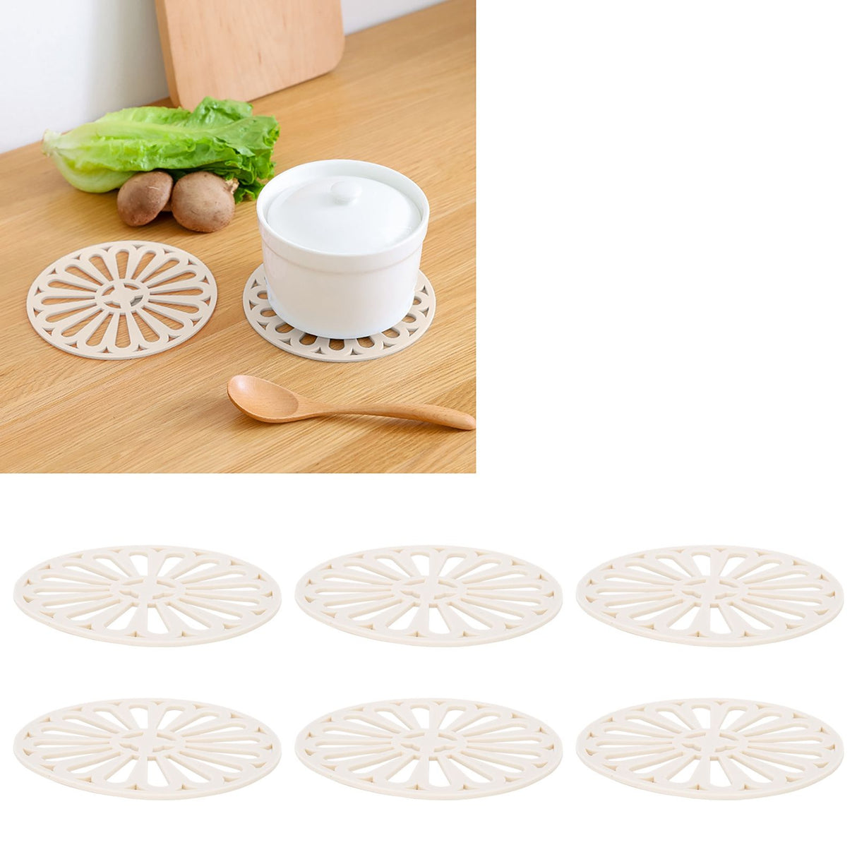 6Pcs Coaster Round Thickened Creative Insulation Pad Kitchen Table Mat Household SuppliesBeige